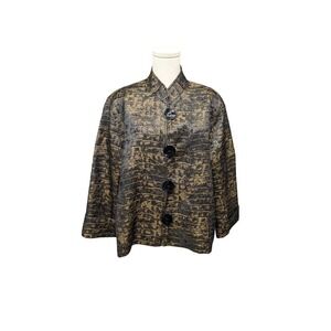 CAROLINE ROSE Large Jacket Animal Print Sheen Big Button Art‎ to Wear 3/4 Sleeve